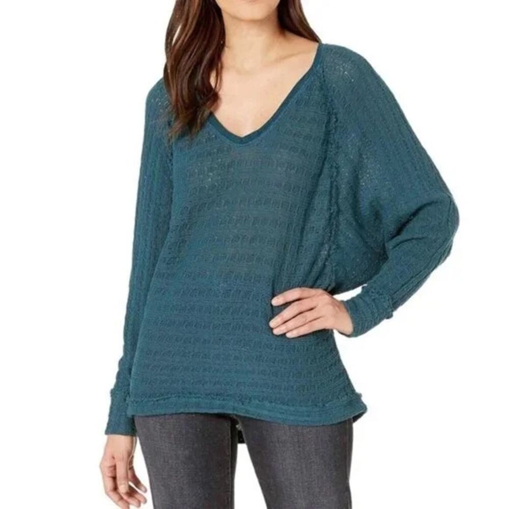 WE THE FREE | Free People Teal Textured Knit V-Neck Dolman Sleeve Top | Small